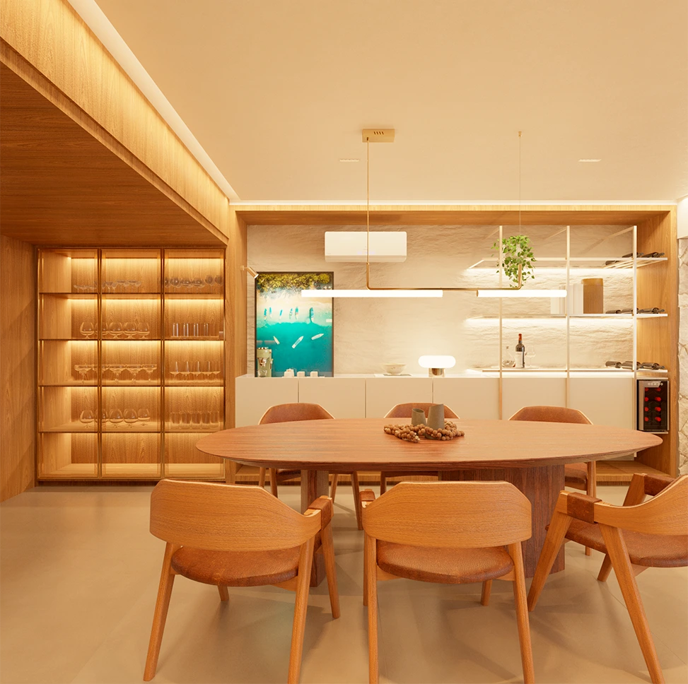 Sala de jantar em projeto residencial assinado por Jessyka Cintra
